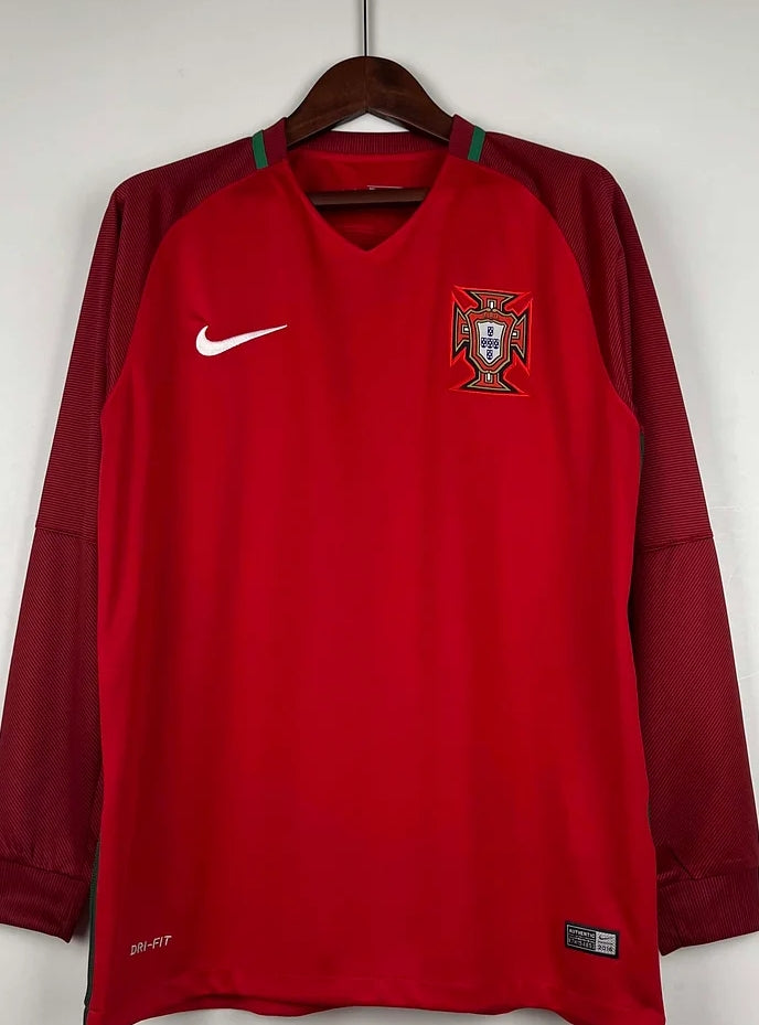 2016 Retro Long Sleeve Portugal Home Football Shirt